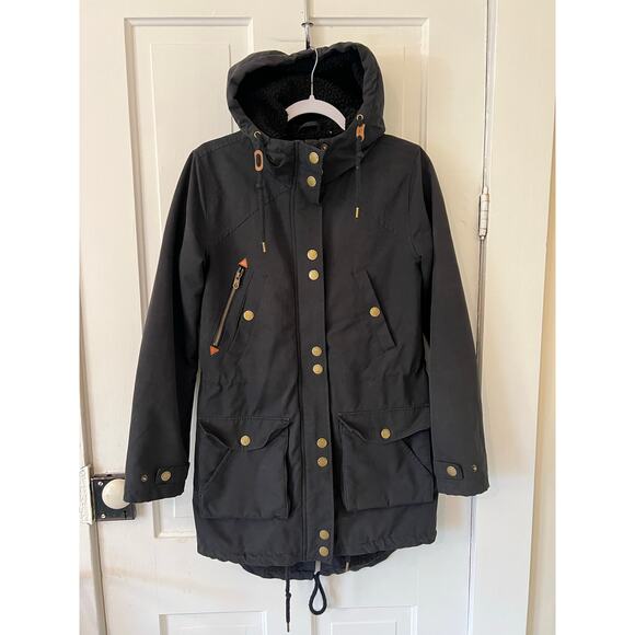 Volcom Walk On By Parka Sherpa Lined black Jacket Women’s Xs coat canvas long - Picture 1 of 5